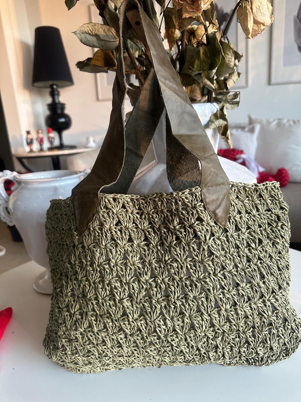 Bolsa Tejida Artesanal VERDE (Asa Piel)