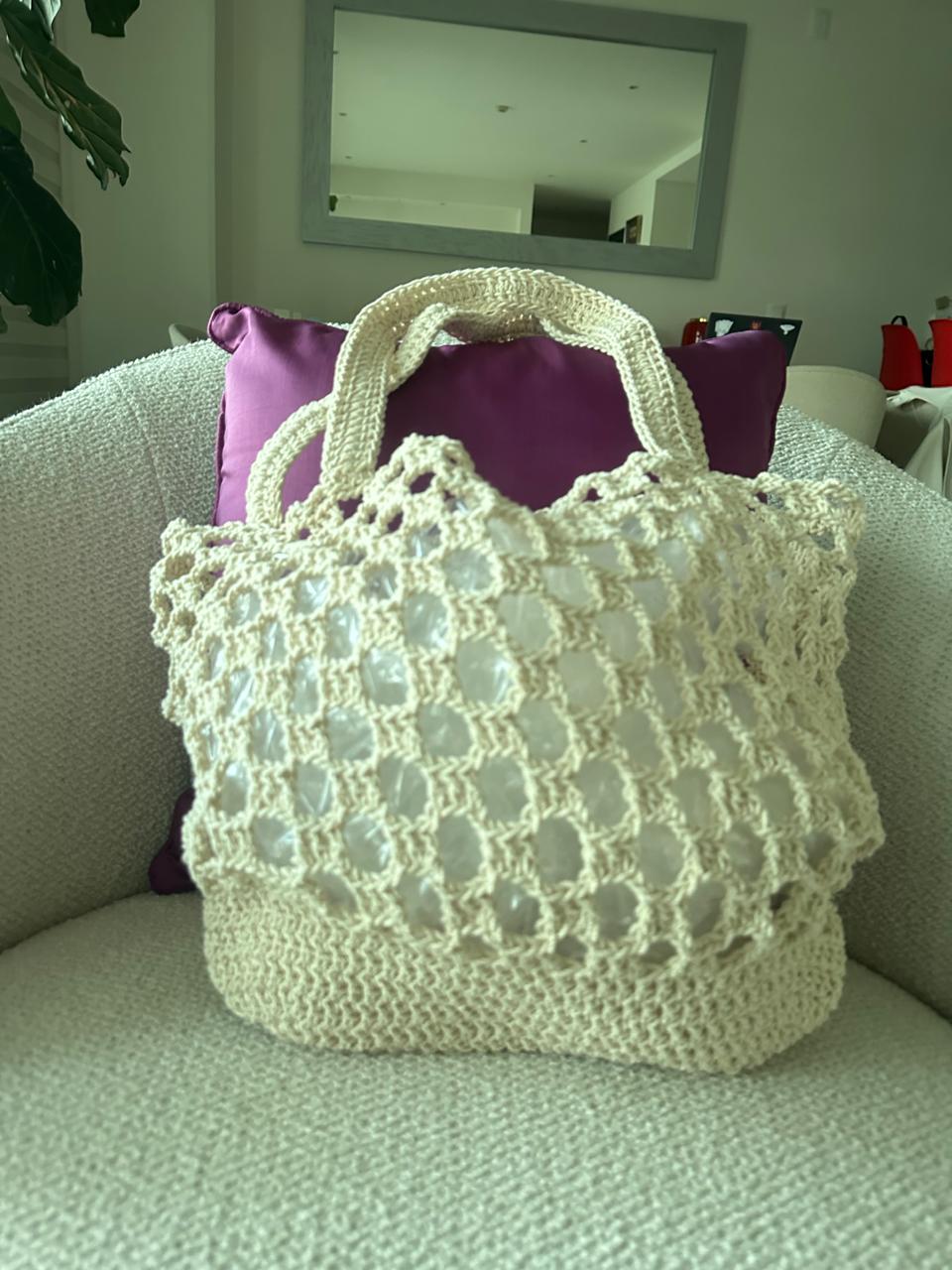 Bolsa Tejida Artesanal  Blanca Piola (Chica)