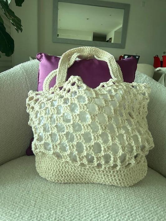 Bolsa Tejida Artesanal  Blanca Piola (Chica)