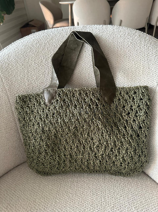 Bolsa Tejida Artesanal VERDE (Asa Piel)